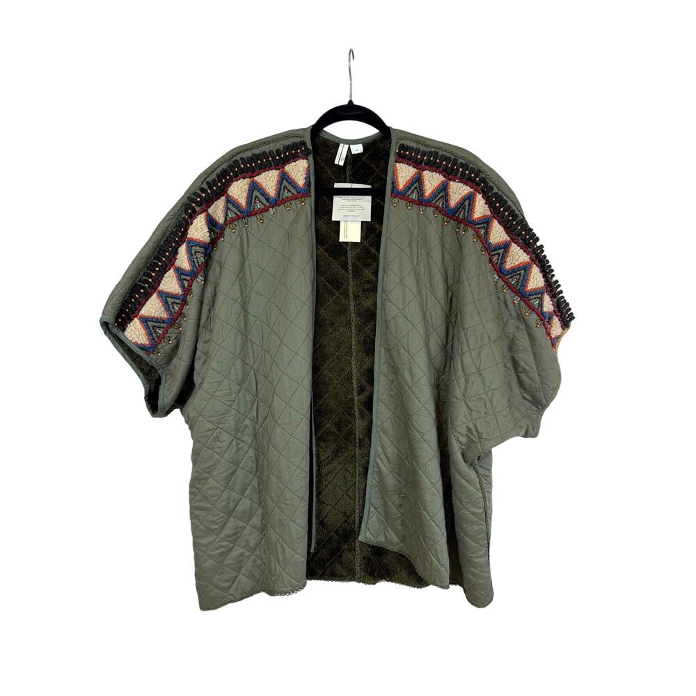 NWT Blank London Green Embroidered Beaded Open Front Top Size M/L